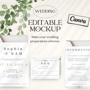 Wedding Invitation Information and RSVP card canva digital template printable editable customizable