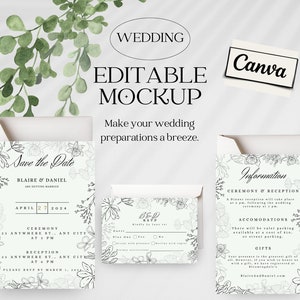 Wedding Invitation Information and RSVP card canva digital template printable editable customizable
