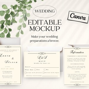 Wedding Invitation Information and RSVP card canva digital template printable editable customizable