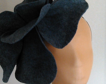 Charcoal Gray Almost Black Felt Over Sized Rosette Headband Fascinator