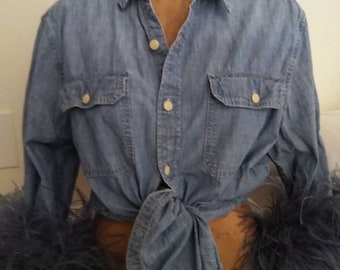 Dusty Denim Blue Ostrich Feather Detachable Cuffs 30 Inches each piece