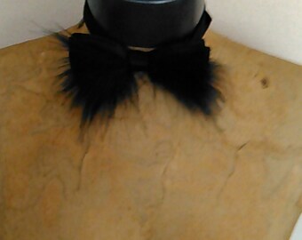 Black Faux Fur Bow Tie