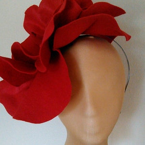 Easter, Mothers Day, DerbyValentines Bridgerton Red Felt Oversized Rosette Headband Fascinator