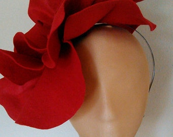 Red Felt Oversized Rosette Headband Fascinator