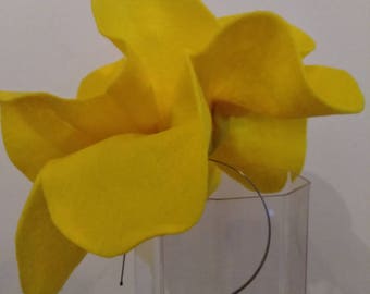 Lemon Yellow Felt Oversized Rosette Headband Fascinator