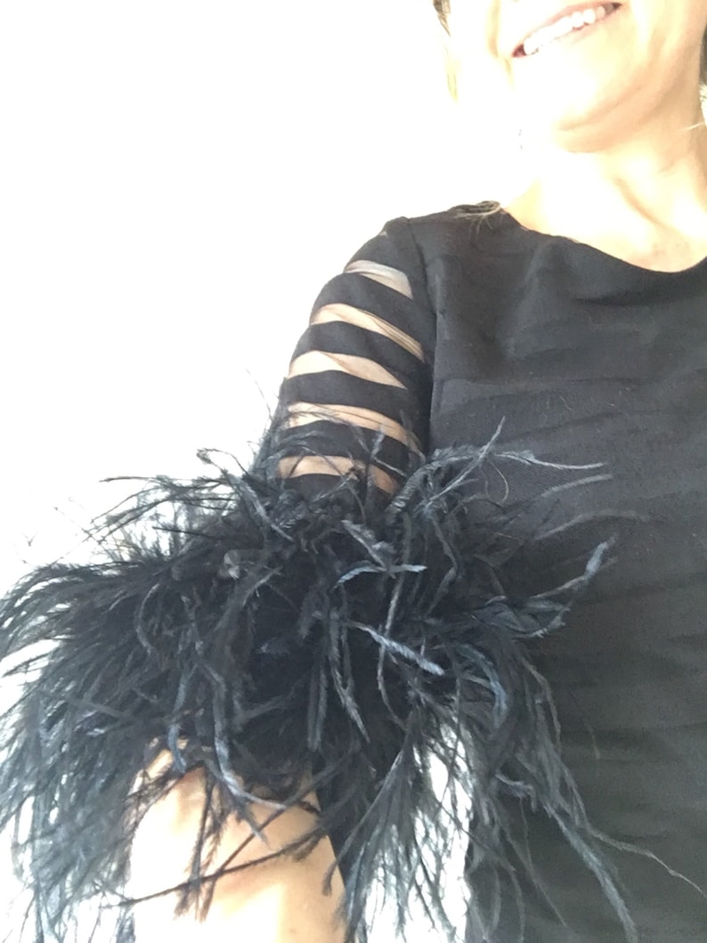 Black Ostrich Feather Detachable Cuffs 30 Inches each image 6