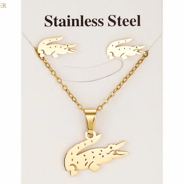 Conjunto de joyas de cocodrilo de moda | Pendientes de acero inoxidable Collar Colgante | Accesorios de fiesta para mujeres