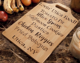 Lovin' Utica Food Engraved Cutting Board, Utica NY, Personalized Cutting Board, Unique Kitchen Gift, Culinary Art
