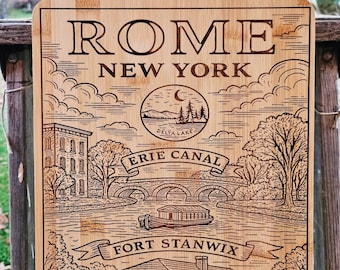 Rome New York Landmarks Engraved Cutting Board, Personalized Kitchen Decor, Housewarming Gift, Custom Kitchenware