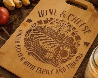 Wine and Cheese Engraved Cutting Board, Cheese Board, Wedding Gift, Personalized Kitchen Gift, Hostess Gift, Entertaining