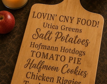 Lovin' Central New York Food Engraved Paddle Cutting Board, Utica NY Cutting Board, Syracuse NY, CNY Kitchen Decor, Housewarming Present