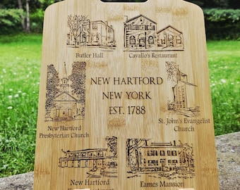 New Hartford NY Landmarks Engraved Cutting Board, Personalized Kitchen Decor, Housewarming Gift, Custom Kitchenware