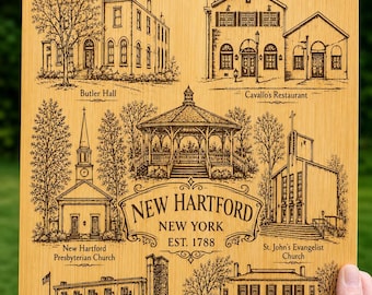 New Hartford NY Engraved Cutting Board | New Hartford Landmarks | Central New York Gift | Housewarming Gift | Realtor Closing Gift