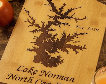 Lake Norman Engraved Cutting Board, Wooden Medium Board, North Carolina Map, Kitchen Gift, Housewarming Present