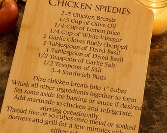 Chicken Spiedies Recipe Cutting Board, Engraved Board, Binghamton NY, Kitchen Gift, Grill Lover Gift