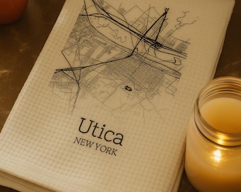Utica City Map Kitchen Towel, Microfiber Towel, Utica NY Map Design, Cityscape Towel, Utica Home Decor, Gift Idea