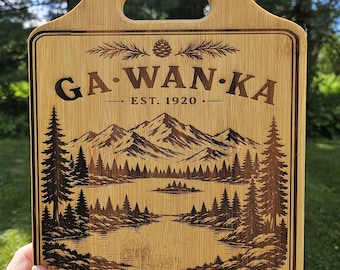 Okara Lakes, NY Engraved Bamboo Cutting Board | Lake Tekeni | Lake Easka | New York Lake House Gift | Handmade in Central New York