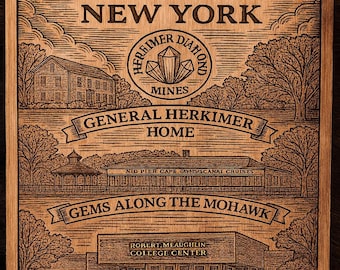 Herkimer New York Landmarks Engraved Cutting Board, Personalized Kitchen Decor, Housewarming Gift, Custom Kitchenware