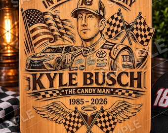 Kyle Busch Memorial Cutting Board | NASCAR Fan Gift | Engraved Bamboo Cutting Board | Racing Tribute Memorial Gift 9" x 6"
