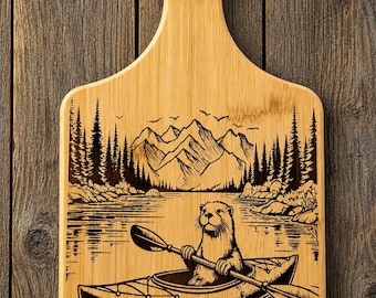 Otter Lake NY Engraved Bamboo Cutting Board | Adirondack Lake House Kitchen Decor | New York Souvenir Gift | Canoe & Otter Design