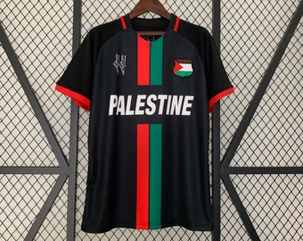 Maillot de football Palestine noir à rayures centrales (rouge/vert anglais)