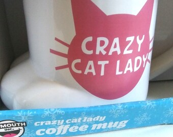 Crazy CAT Lady Mug Kitty Paws 16 oz. Coffee Cup Pink White New in Box Feline Collectible
