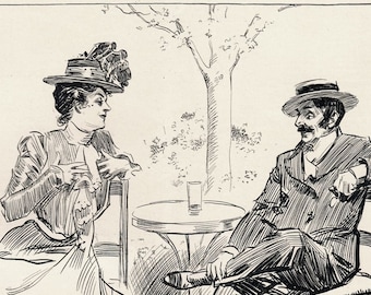 1900 Charles Gibson Art Print Married Couple Fashion Illustration