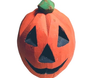 Halloween Jack O Lantern Pumpkin Hand Carved Coconut Holiday Decoration
