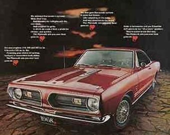 Plymouth Barracuda Muscle Car Vintage 1968 Transportation Automobile AD