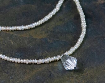 Simply Lovely Necklace - Vintage Crystal and Pearl Necklace - Handmade Elegant Pearl Strand Necklace - Stunning Wedding Necklace