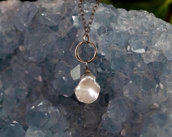 White Keshi Pearl Drop Necklace - Unique Freshwater Pearl Necklace - Sterling Silver Wire Wrapped Handmade Necklace