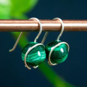 Handmade Malachite Orb Earrings - Colorful and Unique Handmade Green Stone Earrings