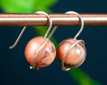 Handmade Coral Orb Earrings - Minimalist and Colorful Dangle Stone Earrings