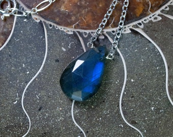 Enchanting Spectrolite Pendant Necklace - Stunning Labradorite Necklace on Sterling Silver Textured Chain