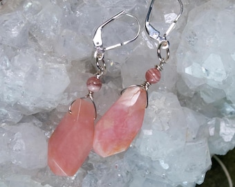 Pink Lady Cocktail Earrings - Simple Pink Chunky Gemstone Earrings - Unique Handmade Sterling Silver Earrings