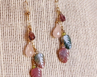 Jasper Gemstones and Rose Quartz Dangle Earrings