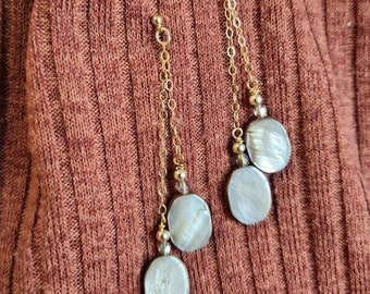 Long Mother-of-Pearl Gold Earrings