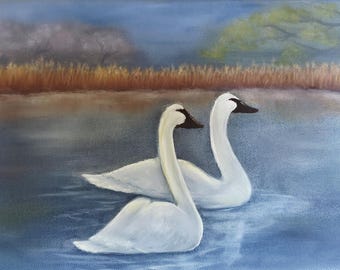 Life Mates- Swans Small Oil Painting