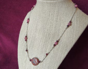Garnet and Jasper Gem Silver Necklace-free shipping