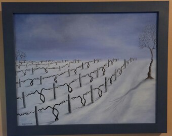 Vine Dance - Snowy Vineyard Oil Painting