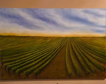 Vineyard Oil Painting on Canvas: Original Large Landscape Art, 24x36
