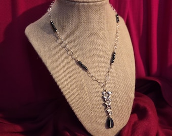 Rainbow and Black Hematite Silver gems Floral Necklace