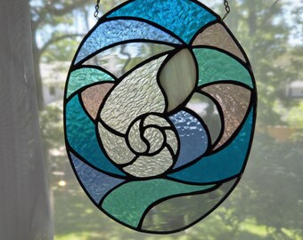 Stained Glass Oval Nautilus Shell Window