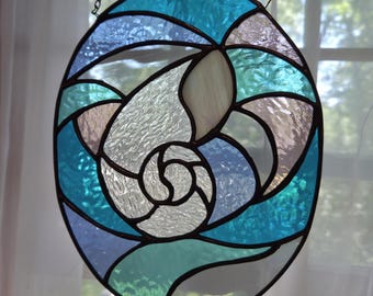 Stained Glass Oval Nautilus Shell Window
