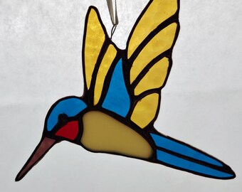 Stained Glass Golden Hummingbird Suncatcher