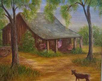 A Cabin Visitor Oil Painting