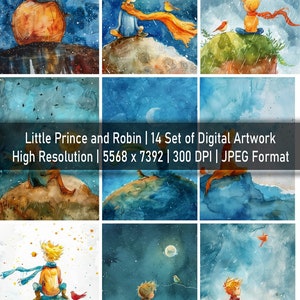 El Principito y Robin, 14 papeles digitales varios, papel de álbum de recortes de libros de cuentos, papel de fondos para niños pequeños, imágenes prediseñadas, descarga instantánea.