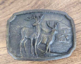 Boucle de ceinture vintage Stag Deer Buck Hunter scène de chasse