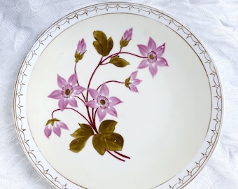 Vintage Floral Dessert Plate, Pink & Gold Flowers, Handpainted China, Plate Wall Decor, Decorative Wall Hanging, Boho Eclectic Style