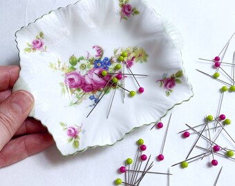 Vintage Shelley England Pin Dish, Sewing Supplies, Scalloped Floral Trinket Vanity Ring, Gift for Her, Stocking Stuffer, Seamstress Gift